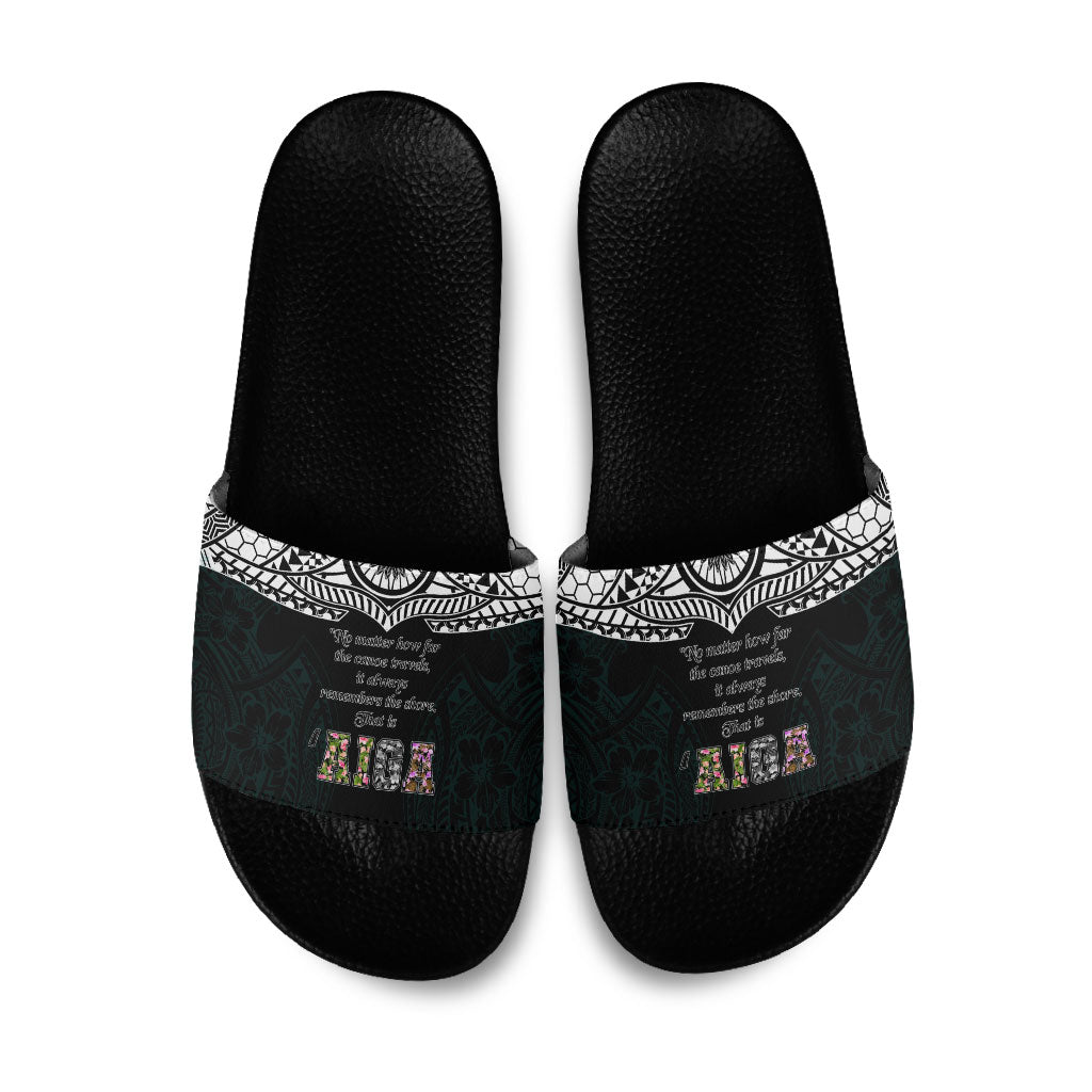 AIGA Always In Gods Arms Samoa Slide Sandals Polynesian Tribal Tattoo Art Family Heritage Faith