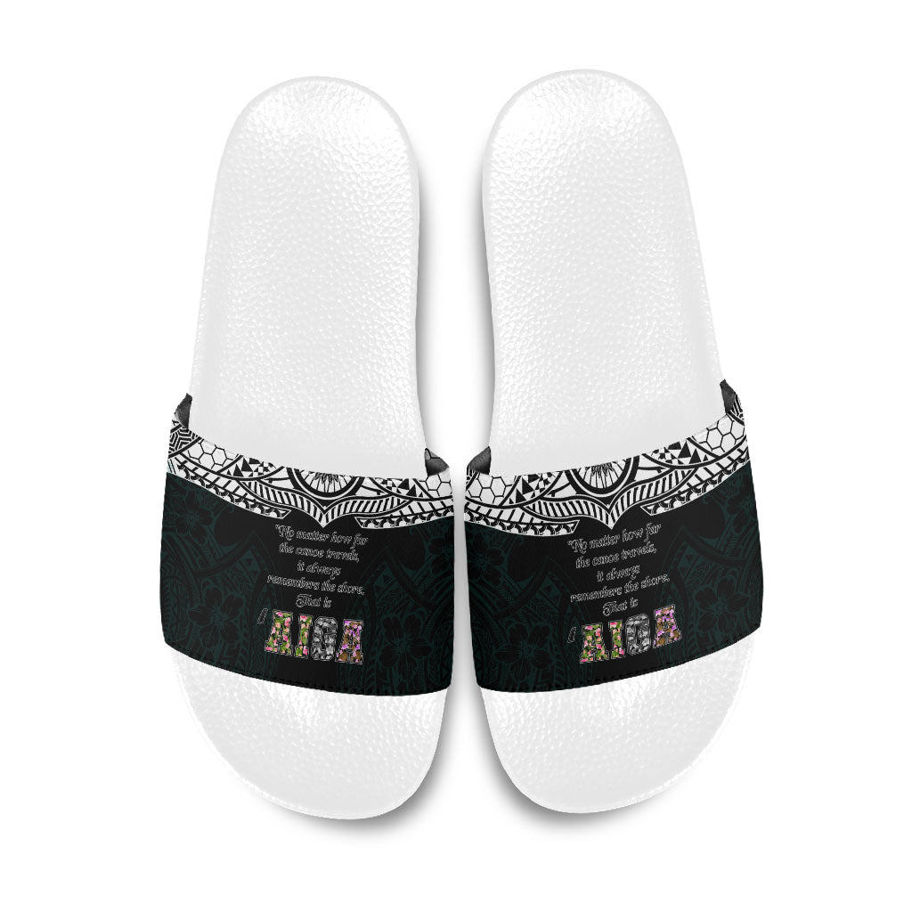 AIGA Always In Gods Arms Samoa Slide Sandals Polynesian Tribal Tattoo Art Family Heritage Faith TS04 Black White - Polynesian Pride