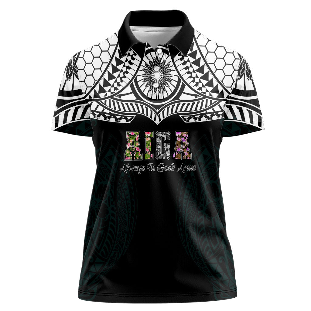 AIGA Always In Gods Arms Samoa Women Polo Shirt Polynesian Tribal Tattoo Art Family Heritage Faith
