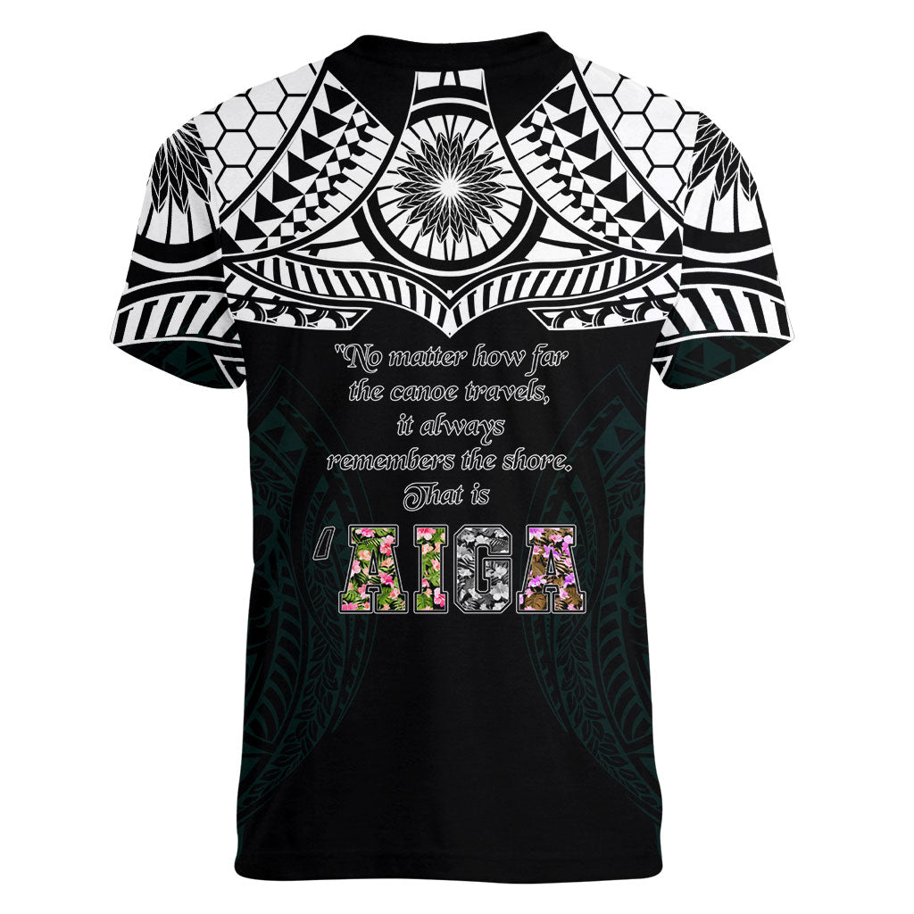 AIGA Always In Gods Arms Samoa Women V-Neck T-Shirt Polynesian Tribal Tattoo Art Family Heritage Faith TS04 - Polynesian Pride