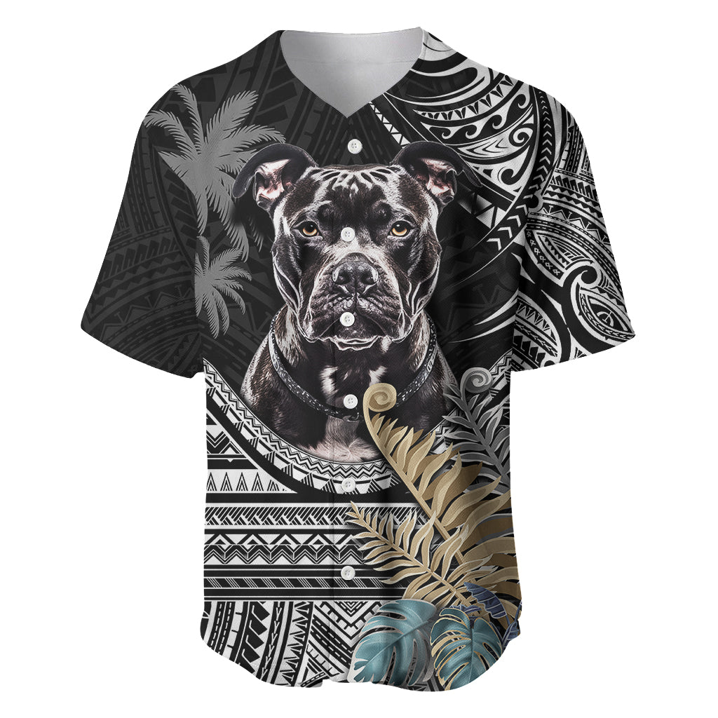 Polynesian Pitbull Baseball Jersey Polynesian Pattern And Pitbull TS04 Black - Polynesian Pride