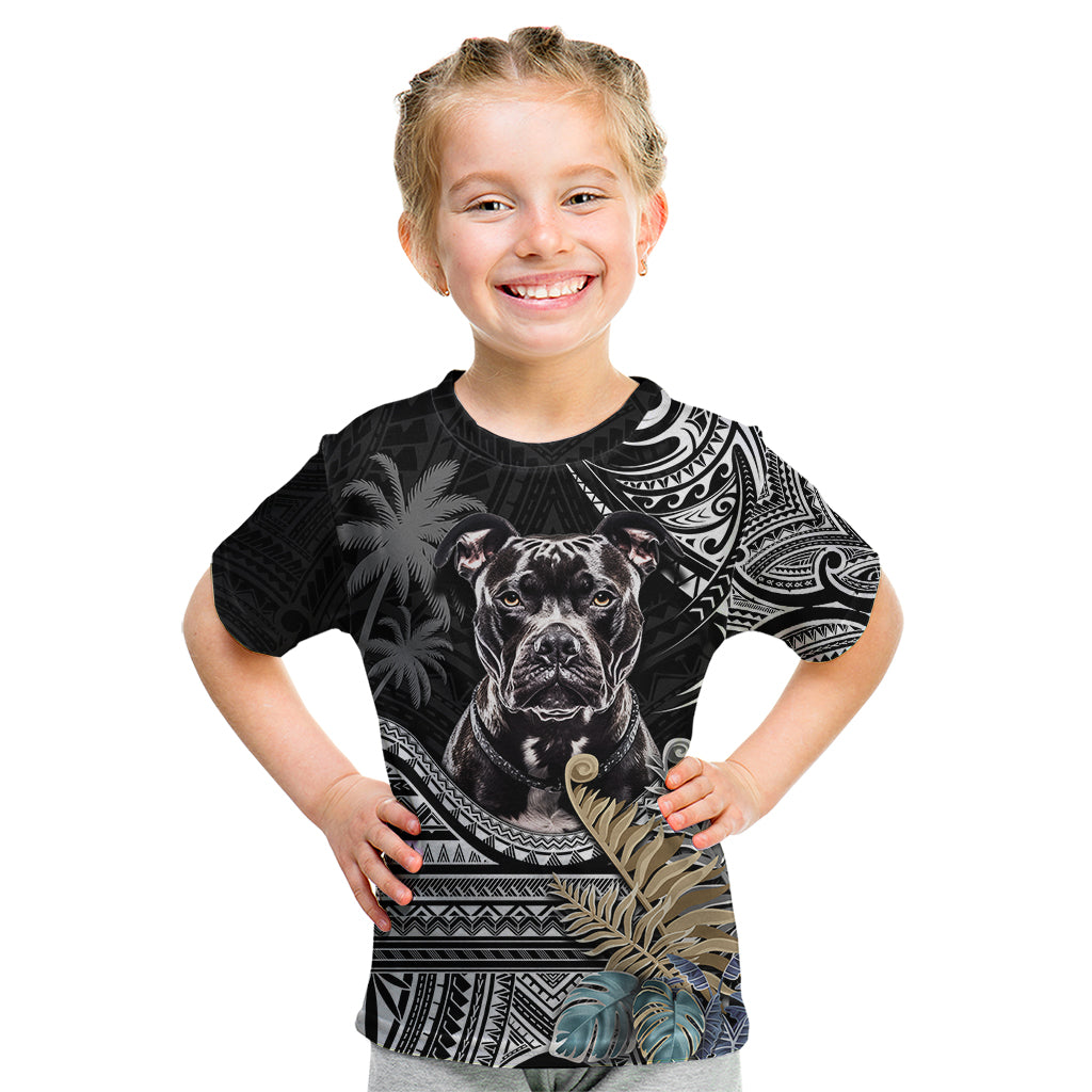 Polynesian Pitbull Kid T Shirt Polynesian Pattern And Pitbull TS04 Black - Polynesian Pride
