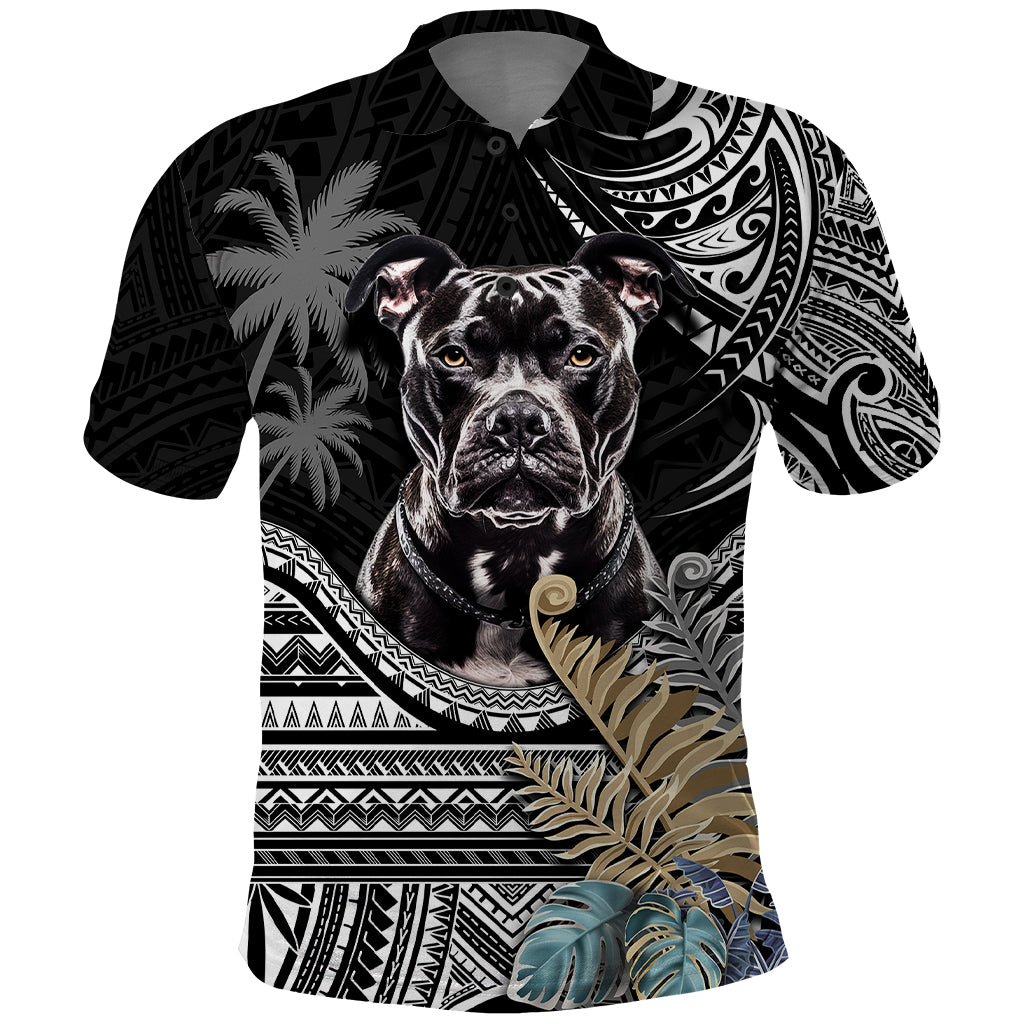 Polynesian Pitbull Polo Shirt Polynesian Pattern And Pitbull Dog TS04 Black - Polynesian Pride