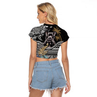 Polynesian Pitbull Raglan Cropped T Shirt Polynesian Pattern And Pitbull TS04 - Polynesian Pride