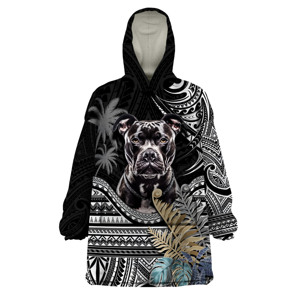 Polynesian Pitbull Wearable Blanket Hoodie Polynesian Pattern And Pitbull TS04 One Size Black - Polynesian Pride