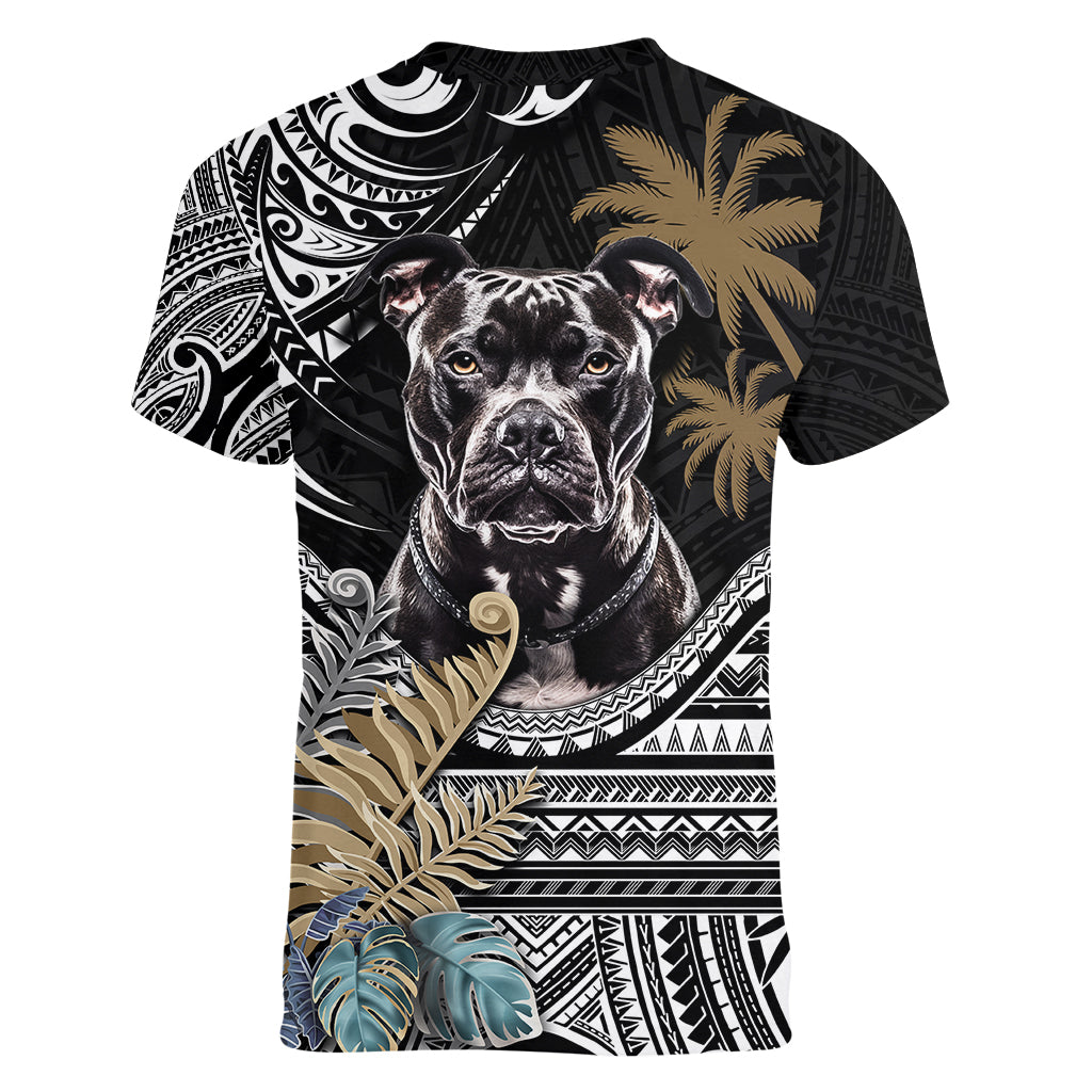 Polynesian Pitbull Women V Neck T Shirt Polynesian Pattern And Pitbull TS04 - Polynesian Pride