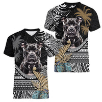 Polynesian Pitbull Women V Neck T Shirt Polynesian Pattern And Pitbull TS04 - Polynesian Pride