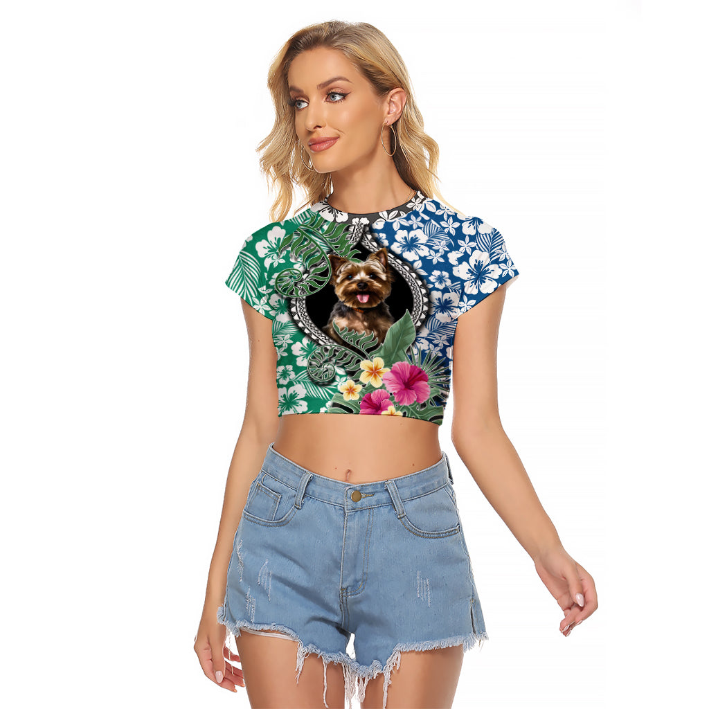 Polynesian Yorkshire Terrier Raglan Cropped T Shirt Polynesian Pattern And Yorkshire Terrier TS04 Female Multicolor - Polynesian Pride