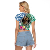 Polynesian Yorkshire Terrier Raglan Cropped T Shirt Polynesian Pattern And Yorkshire Terrier TS04 - Polynesian Pride