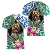 Polynesian Yorkshire Terrier Women V Neck T Shirt Polynesian Pattern And Yorkshire Terrier TS04 - Polynesian Pride
