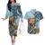 Polynesian Greyhound Couples Matching Off The Shoulder Long Sleeve Dress and Hawaiian Shirt Polynesian Pattern And Greyhound TS04 Cyan - Polynesian Pride