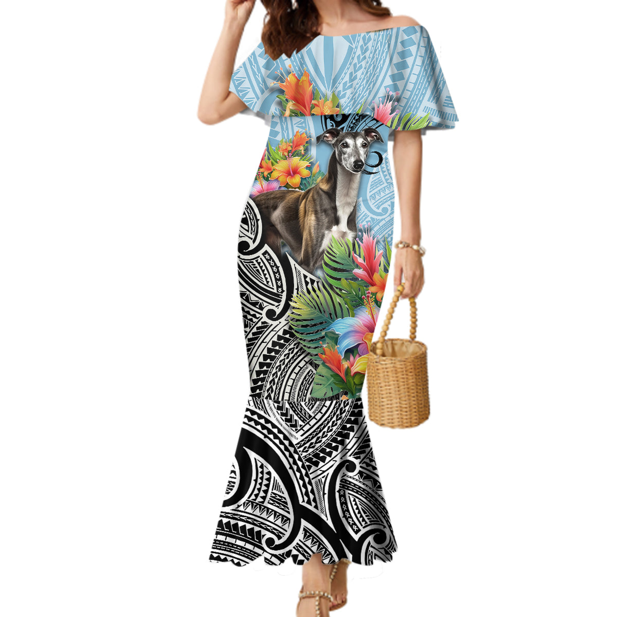 Polynesian Greyhound Mermaid Dress Polynesian Pattern And Greyhound TS04 Women Cyan - Polynesian Pride