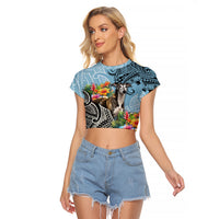 Polynesian Greyhound Raglan Cropped T Shirt Polynesian Pattern And Greyhound TS04 Female Cyan - Polynesian Pride