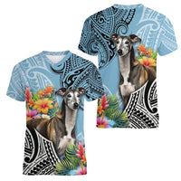 Polynesian Greyhound Women V Neck T Shirt Polynesian Pattern And Greyhound TS04 - Polynesian Pride