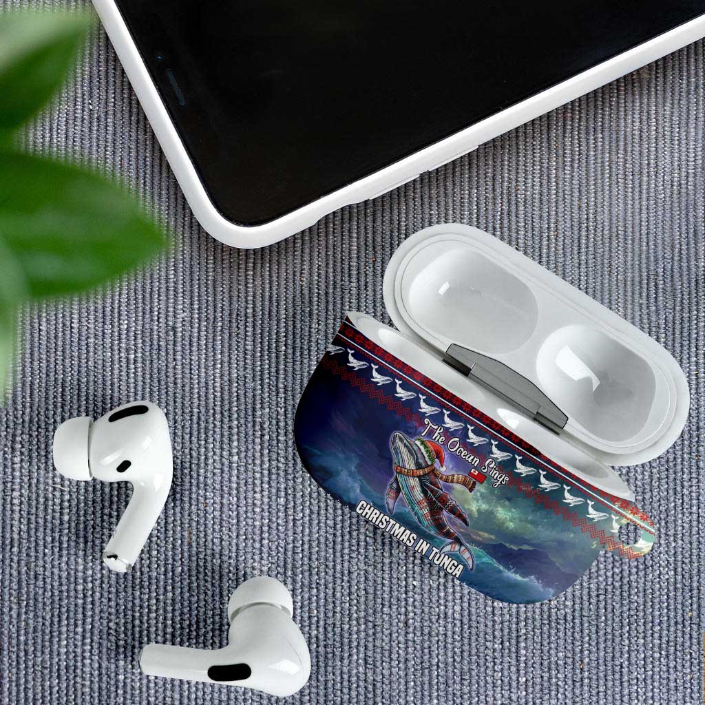 Tonga Christmas AirPods Case with Singing Whale Ocean Scene National Coat of Arms - Polynesian Pride