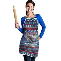 Tonga Christmas Apron with Singing Whale Ocean Scene National Coat of Arms - Polynesian Pride