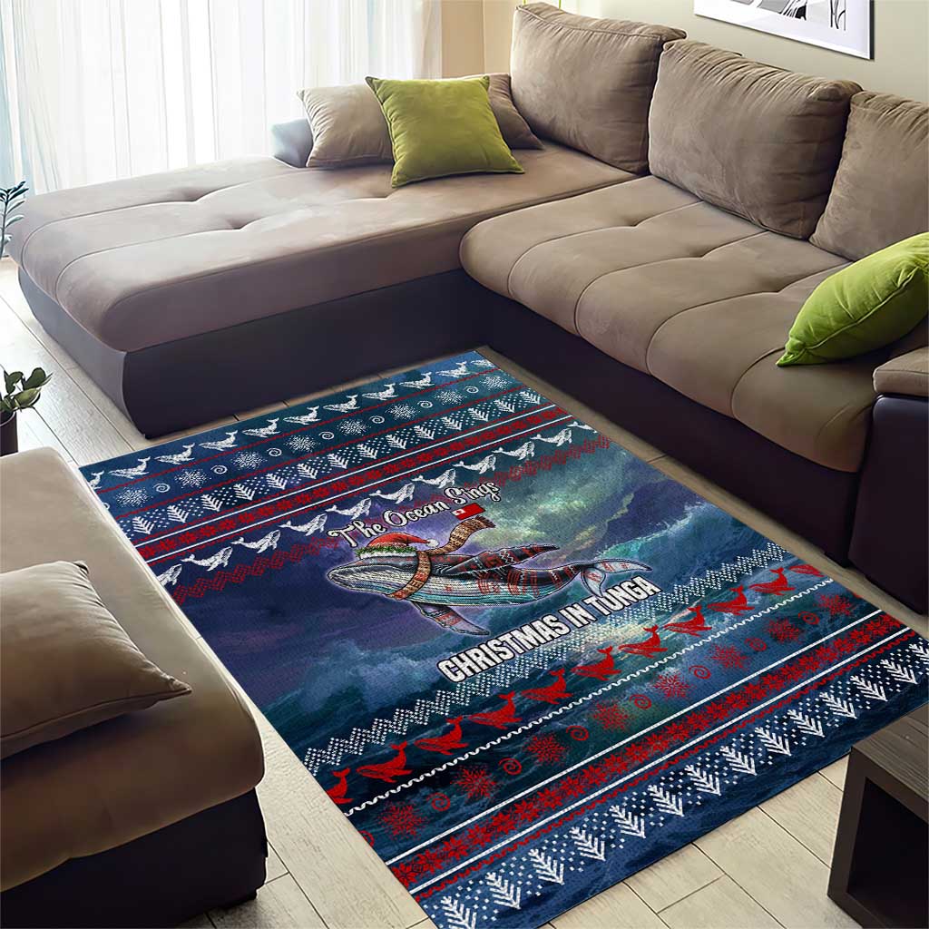 Tonga Christmas Area Rug with Singing Whale Ocean Scene National Coat of Arms - Polynesian Pride