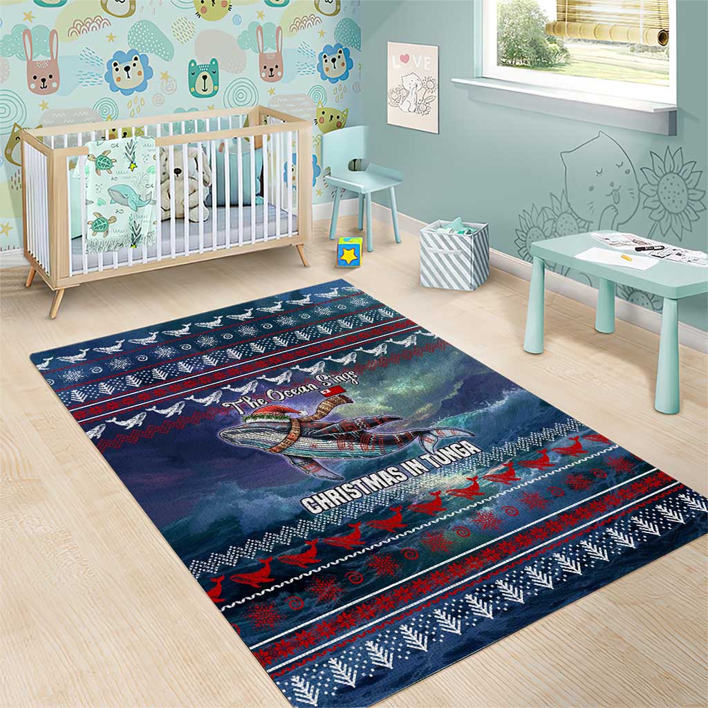 Tonga Christmas Area Rug with Singing Whale Ocean Scene National Coat of Arms - Polynesian Pride
