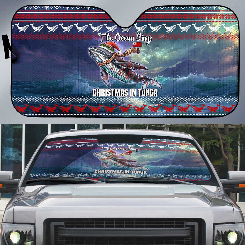 Tonga Christmas Auto Sun Shade with Singing Whale Ocean Scene National Coat of Arms - Polynesian Pride