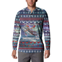 Tonga Christmas Button Sweatshirt with Singing Whale Ocean Scene National Coat of Arms - Polynesian Pride
