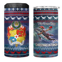 Tonga Christmas 4 in 1 Can Cooler Tumbler with Singing Whale Ocean Scene National Coat of Arms - Polynesian Pride