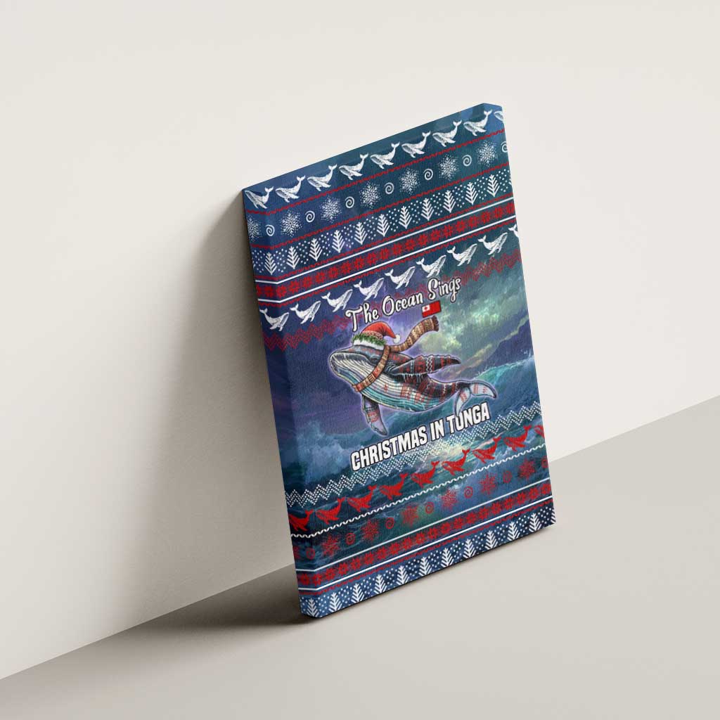 Tonga Christmas Canvas Wall Art with Singing Whale Ocean Scene National Coat of Arms - Polynesian Pride