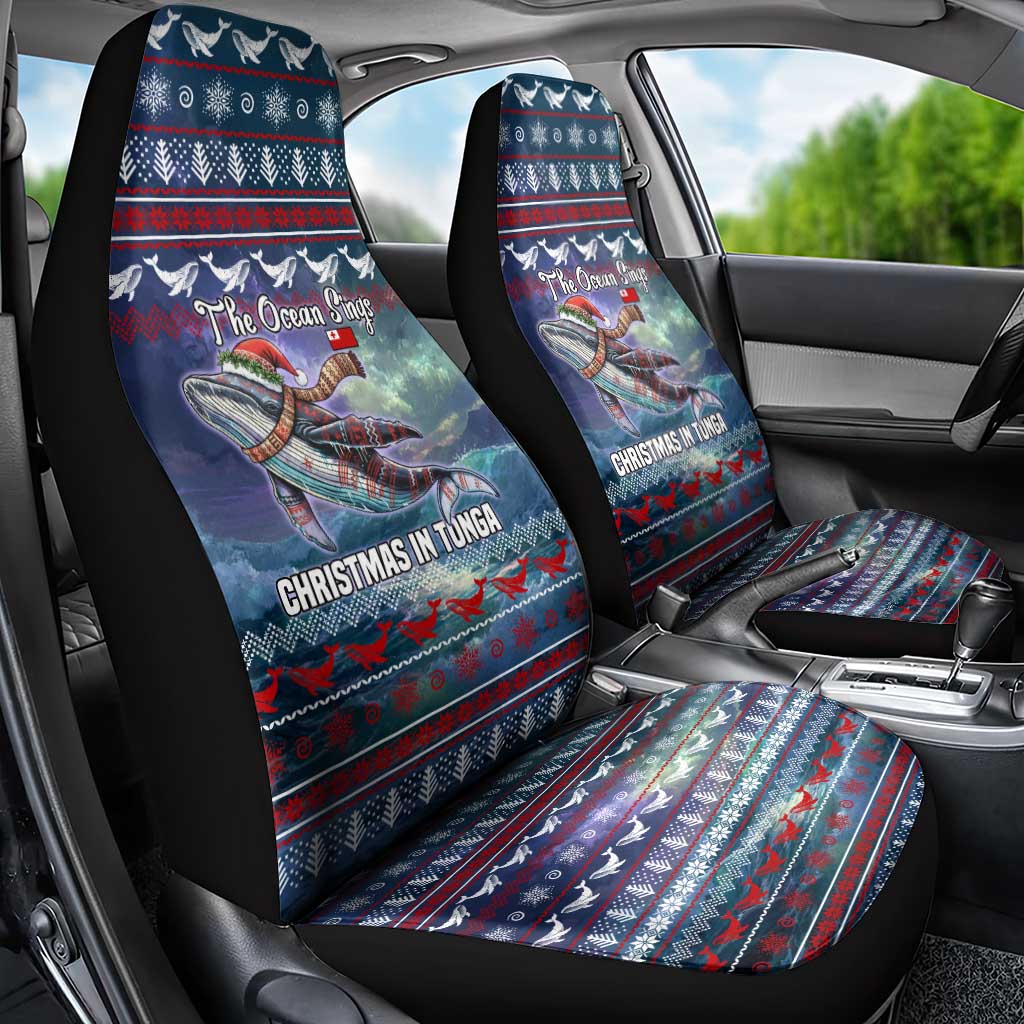 Tonga Christmas Car Seat Cover with Singing Whale Ocean Scene National Coat of Arms - Polynesian Pride
