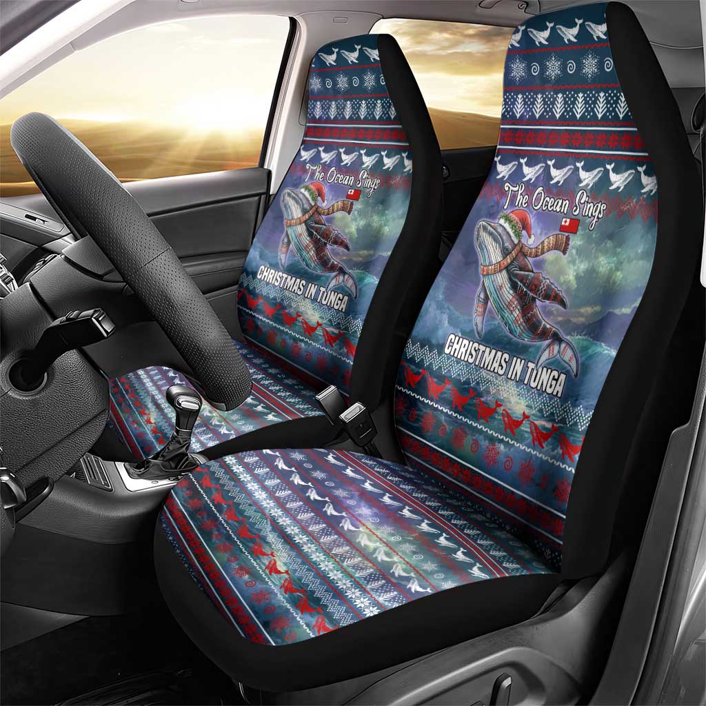 Tonga Christmas Car Seat Cover with Singing Whale Ocean Scene National Coat of Arms - Polynesian Pride