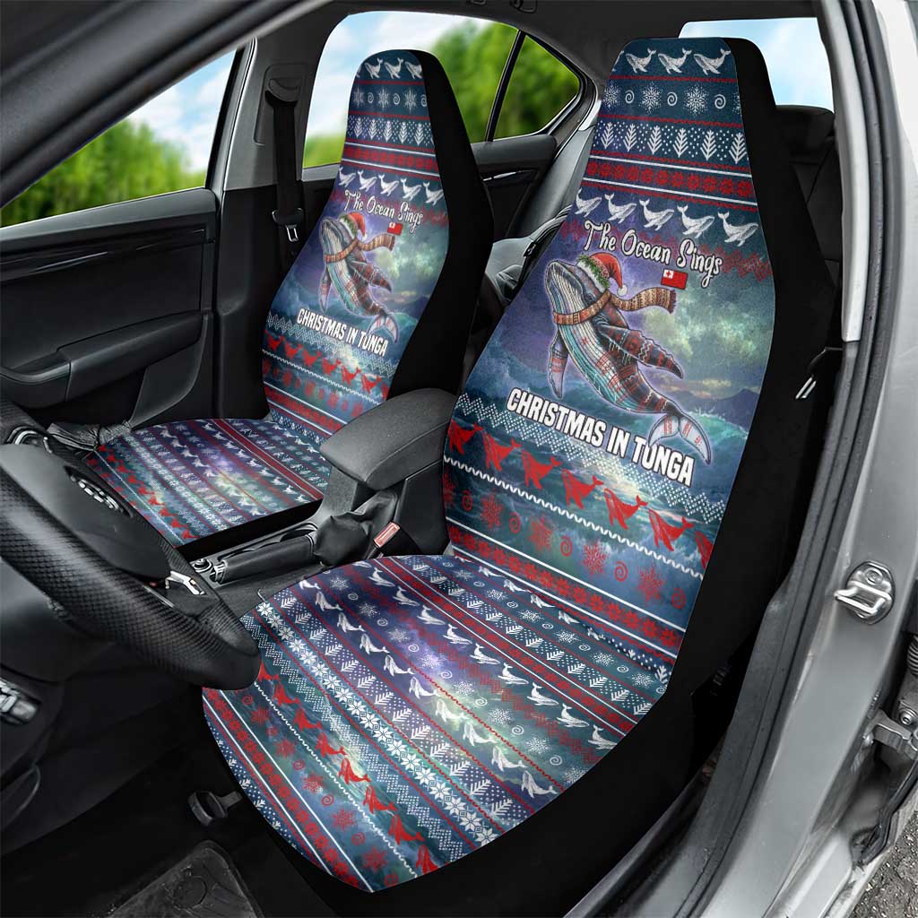 Tonga Christmas Car Seat Cover with Singing Whale Ocean Scene National Coat of Arms - Polynesian Pride