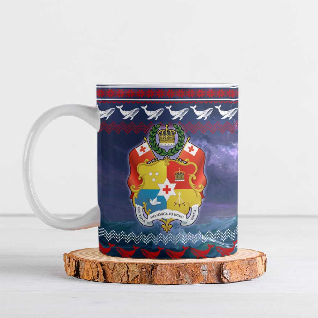 Tonga Christmas Ceramic Mug with Singing Whale Ocean Scene National Coat of Arms - Polynesian Pride