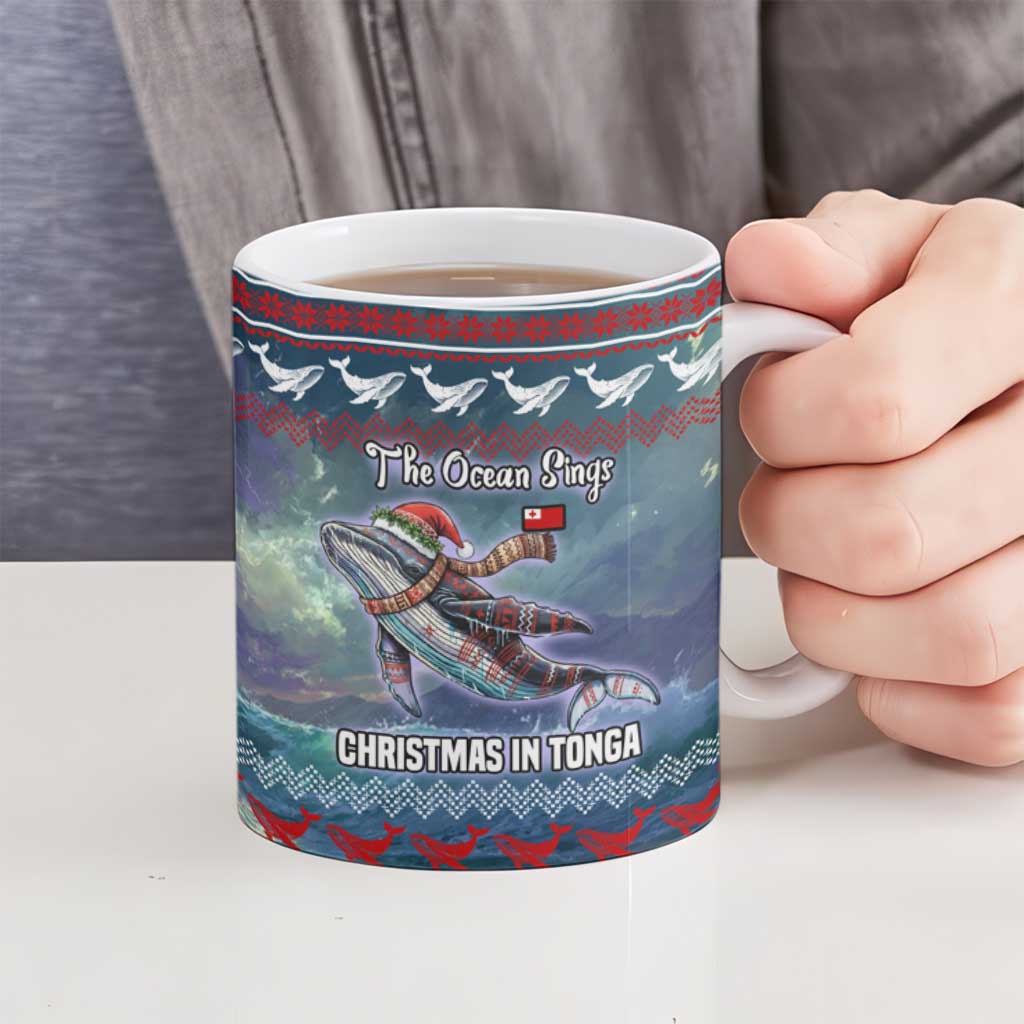 Tonga Christmas Ceramic Mug with Singing Whale Ocean Scene National Coat of Arms - Polynesian Pride