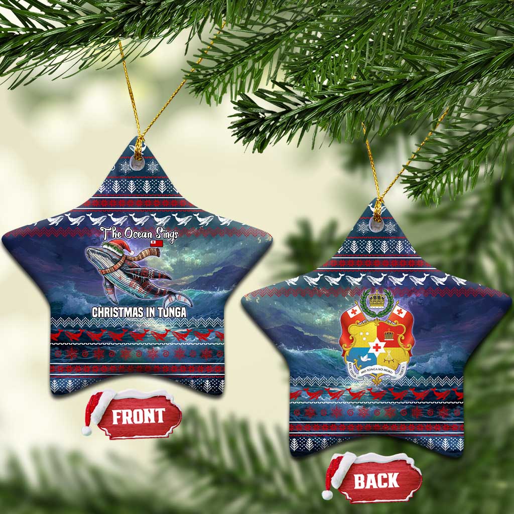 Tonga Christmas Ceramic Ornament with Singing Whale Ocean Scene National Coat of Arms - Polynesian Pride