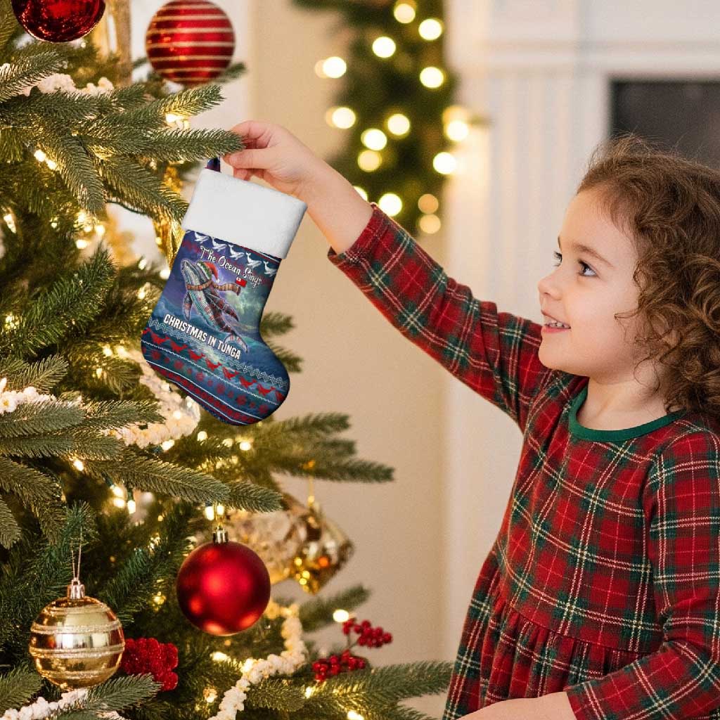 Tonga Christmas Stocking with Singing Whale Ocean Scene National Coat of Arms - Polynesian Pride