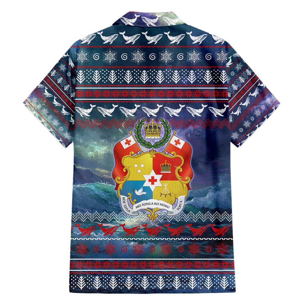 Tonga Christmas Family Matching Long Sleeve Bodycon Dress and Hawaiian Shirt with Singing Whale Ocean Scene National Coat of Arms - Polynesian Pride