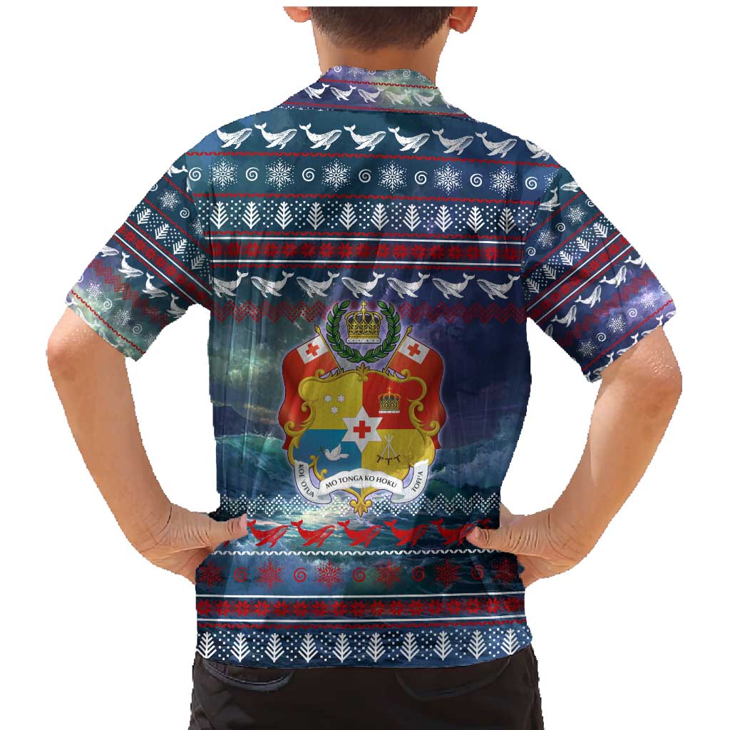 Tonga Christmas Family Matching Mermaid Dress and Hawaiian Shirt with Singing Whale Ocean Scene National Coat of Arms - Polynesian Pride