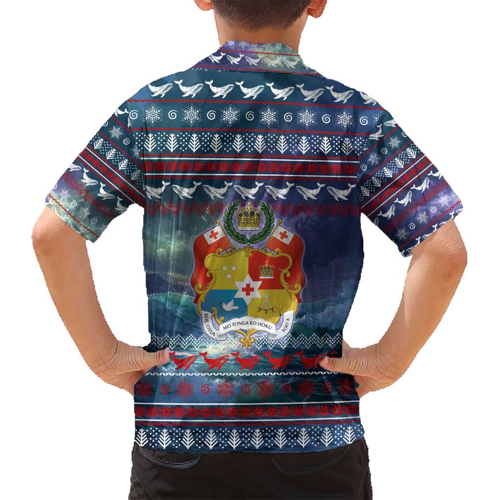 Tonga Christmas Family Matching Off Shoulder Maxi Dress and Hawaiian Shirt with Singing Whale Ocean Scene National Coat of Arms - Polynesian Pride