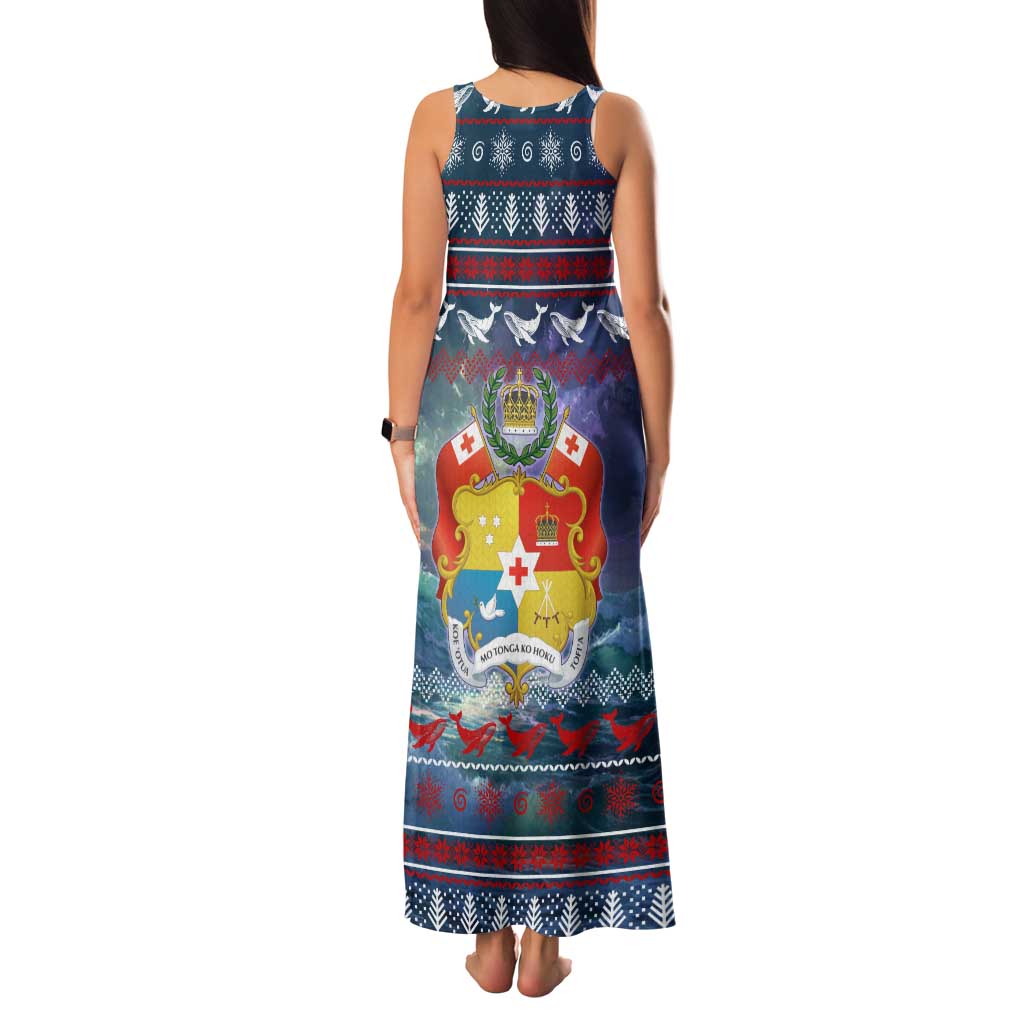Tonga Christmas Family Matching Tank Maxi Dress and Hawaiian Shirt with Singing Whale Ocean Scene National Coat of Arms - Polynesian Pride