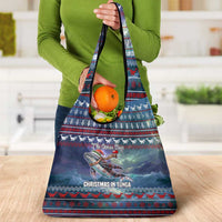 Tonga Christmas Grocery Bag with Singing Whale Ocean Scene National Coat of Arms - Polynesian Pride