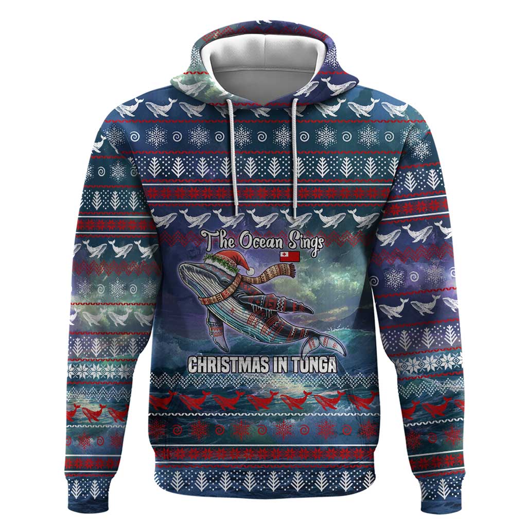 Tonga Christmas Hoodie with Singing Whale Ocean Scene National Coat of Arms - Polynesian Pride
