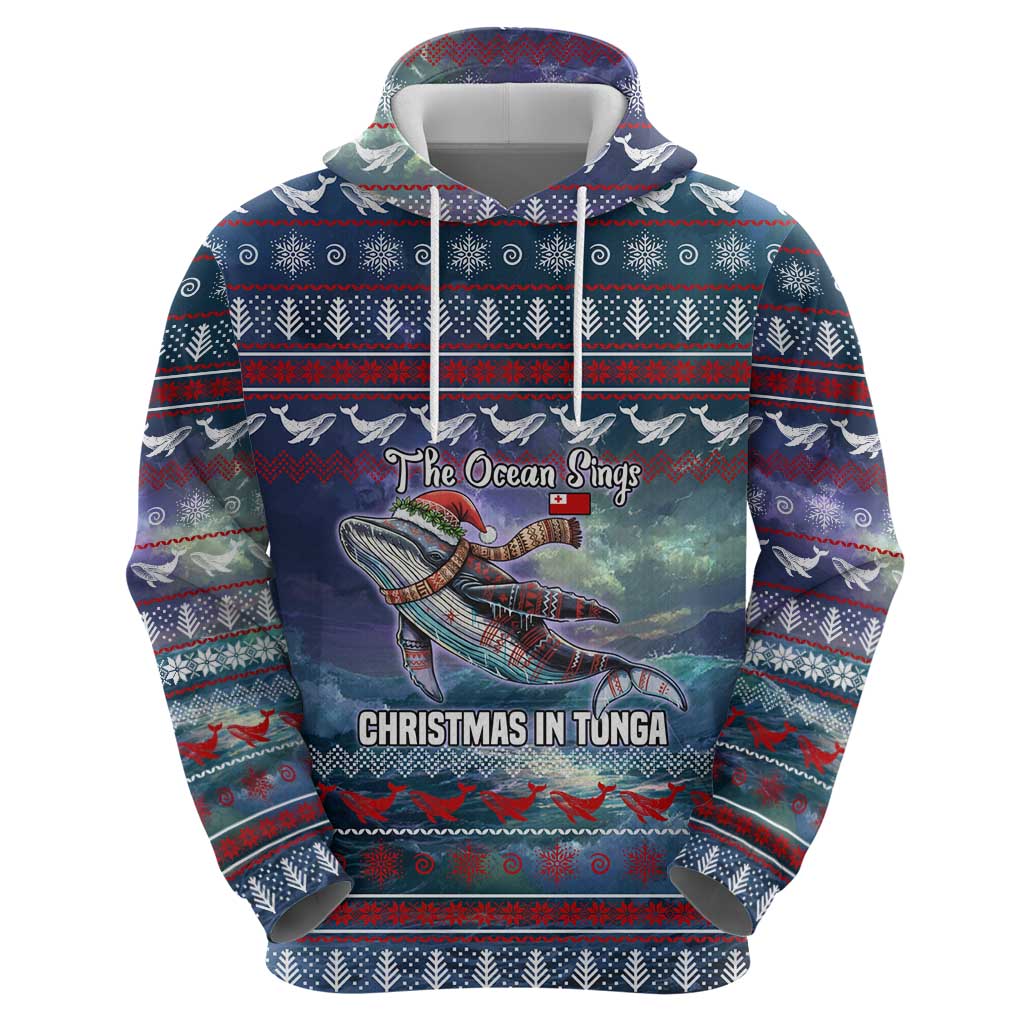 Tonga Christmas Hoodie with Singing Whale Ocean Scene National Coat of Arms - Polynesian Pride