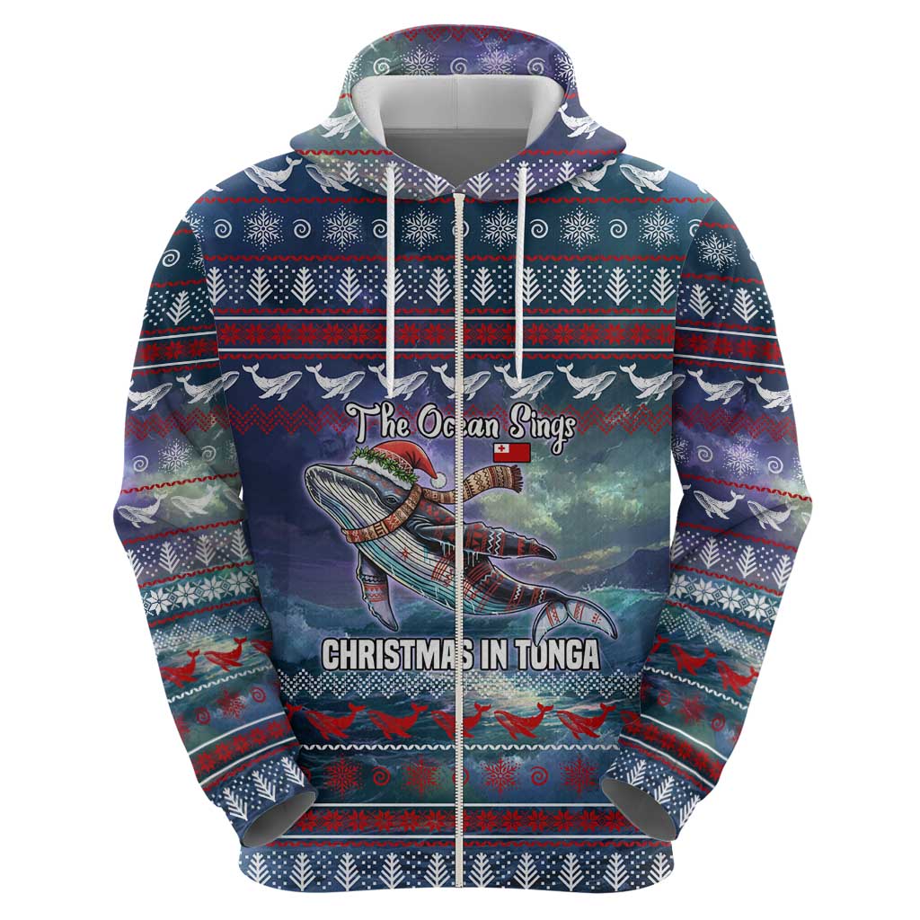 Tonga Christmas Hoodie with Singing Whale Ocean Scene National Coat of Arms - Polynesian Pride