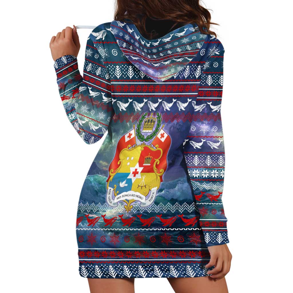 Tonga Christmas Hoodie Dress with Singing Whale Ocean Scene National Coat of Arms - Polynesian Pride