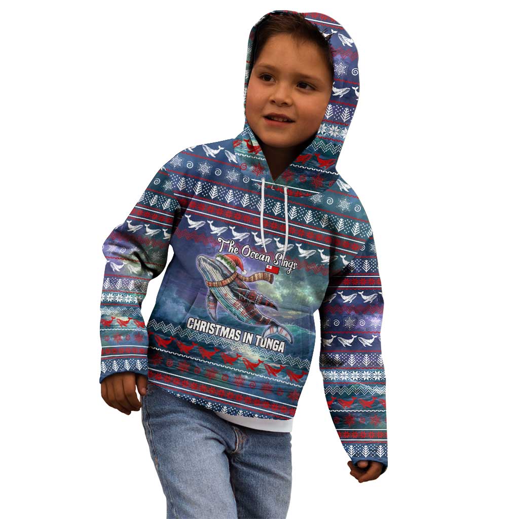Tonga Christmas Kid Hoodie with Singing Whale Ocean Scene National Coat of Arms - Polynesian Pride