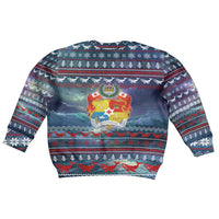 Tonga Christmas Kid Ugly Christmas Sweater with Singing Whale Ocean Scene National Coat of Arms - Polynesian Pride