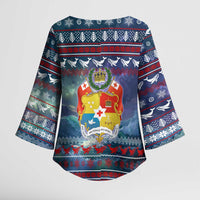 Tonga Christmas Kimono Sleeve Blouse with Singing Whale Ocean Scene National Coat of Arms - Polynesian Pride