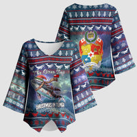 Tonga Christmas Kimono Sleeve Blouse with Singing Whale Ocean Scene National Coat of Arms - Polynesian Pride