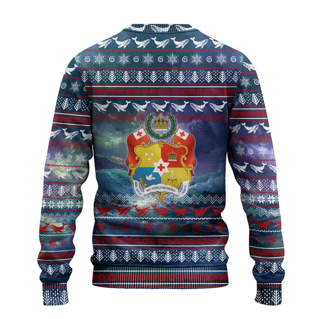 Tonga Christmas Ugly Christmas Sweater with Singing Whale Ocean Scene National Coat of Arms - Polynesian Pride