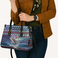 Tonga Christmas Leather Bag with Singing Whale Ocean Scene National Coat of Arms - Polynesian Pride