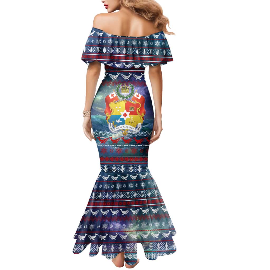 Tonga Christmas Mermaid Dress with Singing Whale Ocean Scene National Coat of Arms - Polynesian Pride
