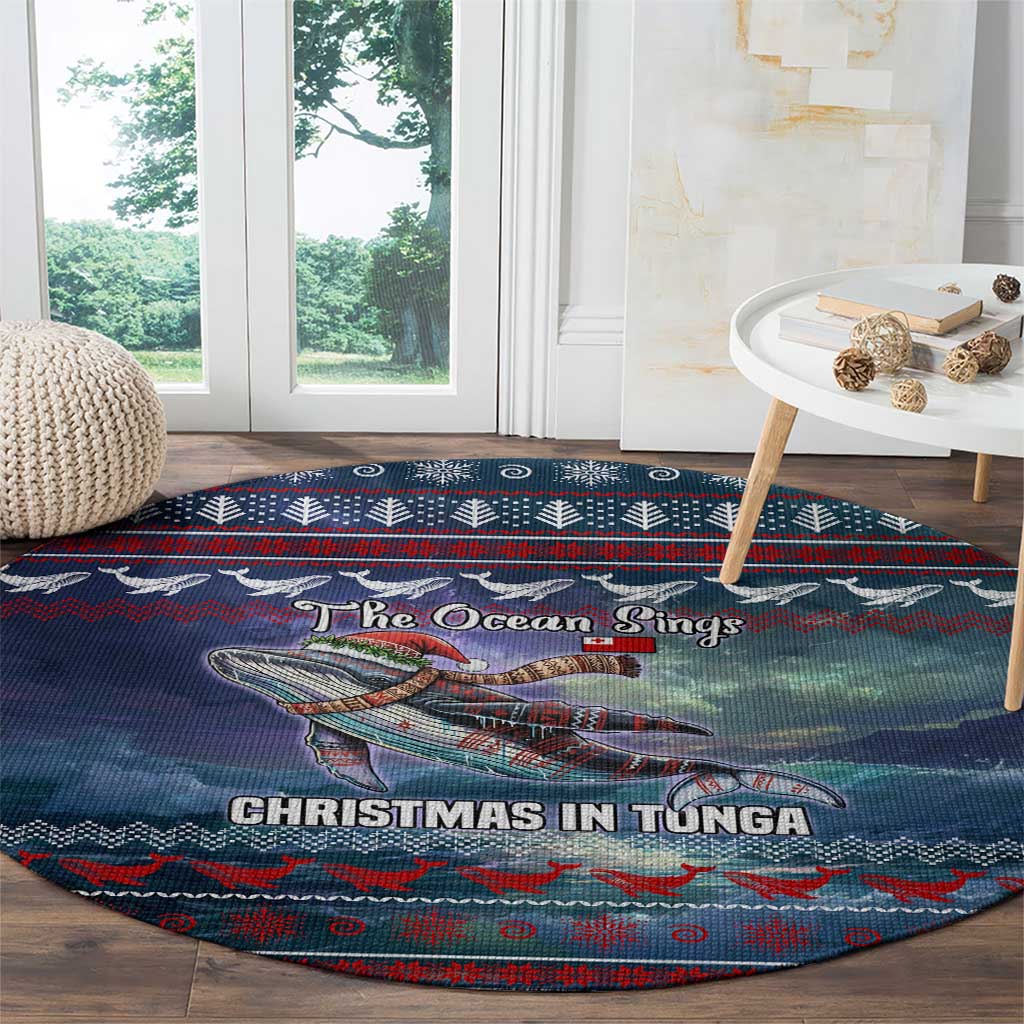 Tonga Christmas Round Carpet with Singing Whale Ocean Scene National Coat of Arms - Polynesian Pride